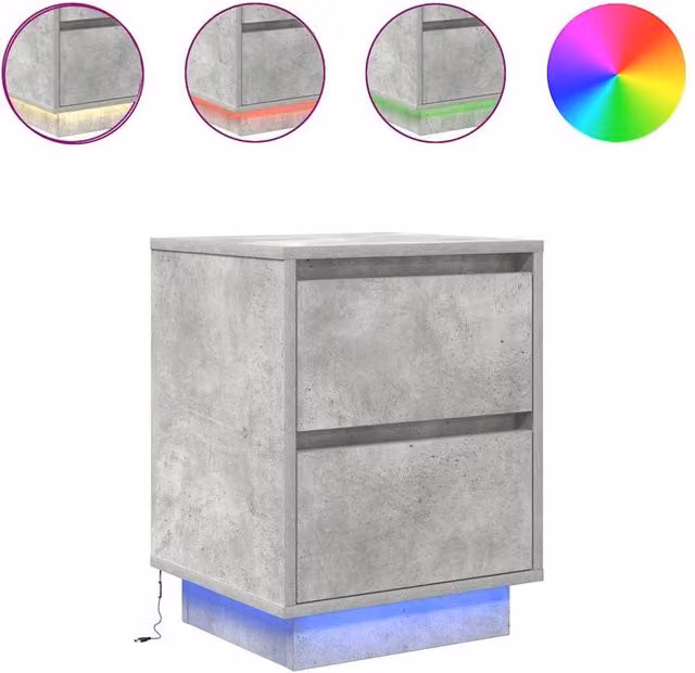 Berkfield Home Bedside Cabinet with Integrated LED Lights in Concrete Grey, W: 38 cm, D: 34 cm, H: 50 cm – 1