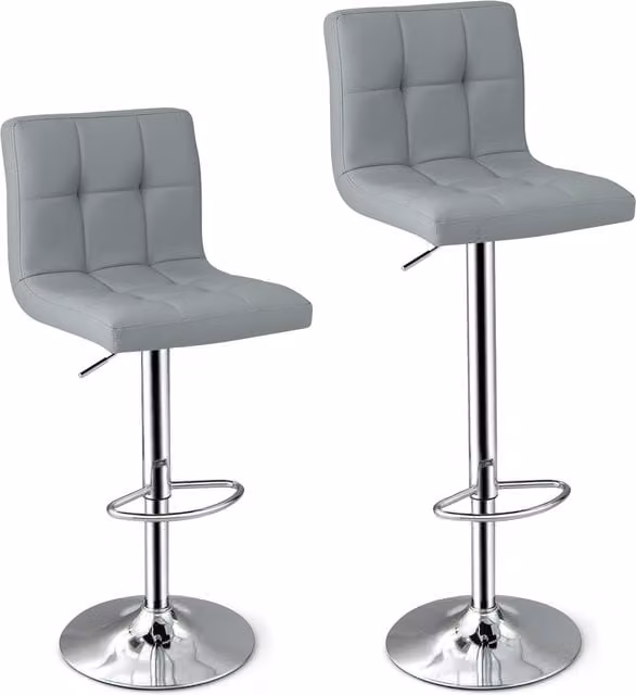 Set of 2 Costway Modern Counter Height Bar Stools in Grey PU Leather