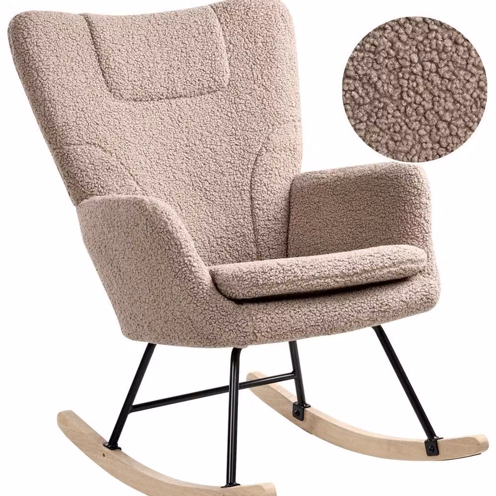 Wyld and Coco Taupe Boucle Rocking Chair with Rubberwood Base in Beige – 2