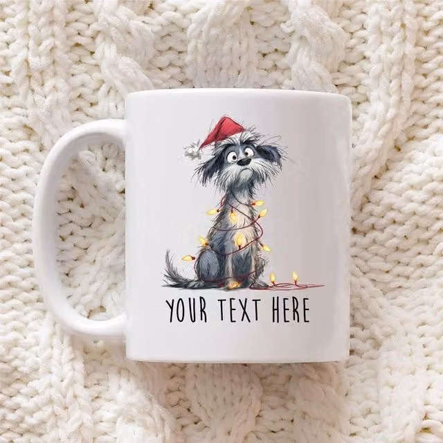 60 SECOND MAKEOVER Personalised Maltese Christmas Lights Santa Hat Ceramic Mug in White – 1