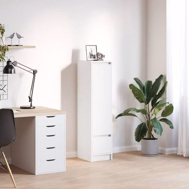Berkfield Home White Highboard in MDF with Hinged Doors, W/D/H: 29.5 x 34.0 x 119.5 cm – 1
