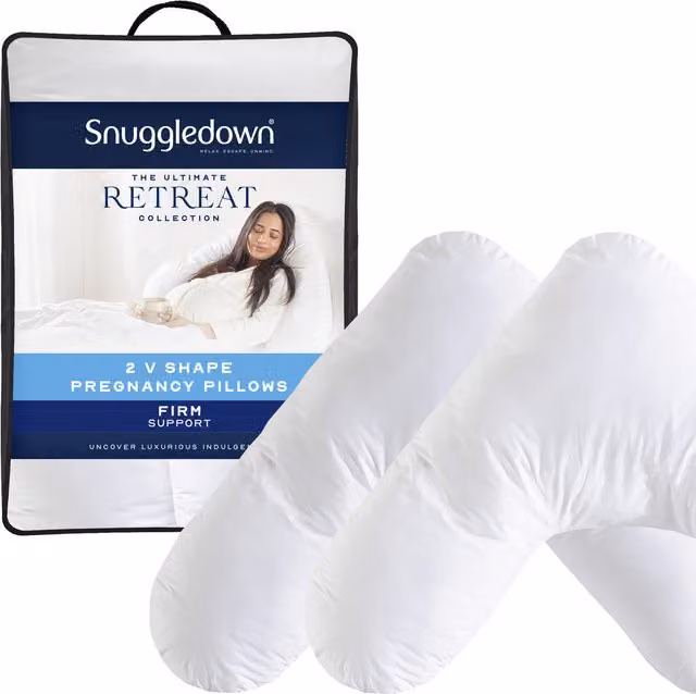 Snuggledown Retreat V-Shaped Pregnancy Pillow, White, Firm and Allergy-Friendly
