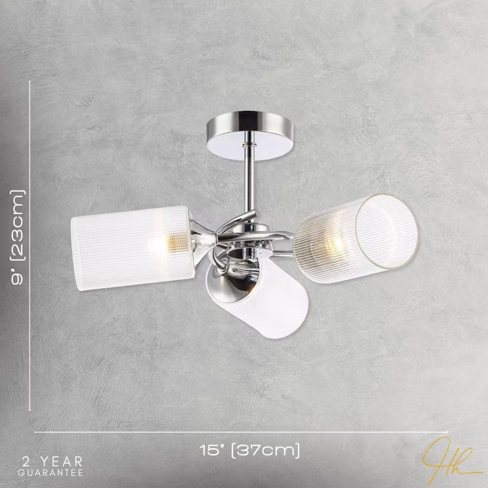 Happy Homewares Modern Ceiling Light Fitting with Transparent Cylindrical Glass Shades in Silver – 3