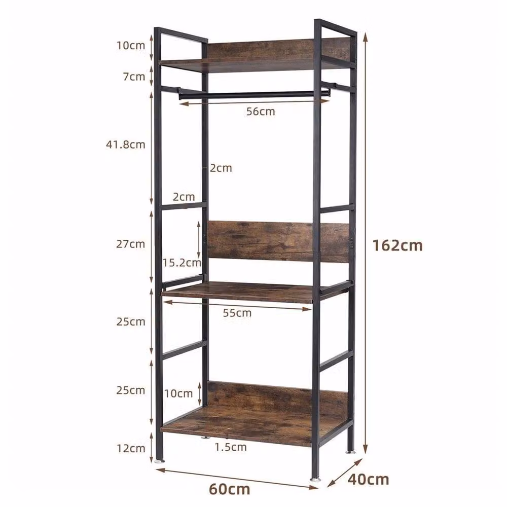 PAWNORA Industrial Metal and MDF Clothes Rail in Black, H 162.0 cm x W 60.0 cm x D 50.0 cm – 2