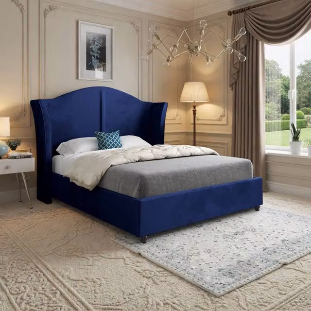 Casani Titchmarsh Super King Upholstered Velvet Bed Frame in Blue – 1