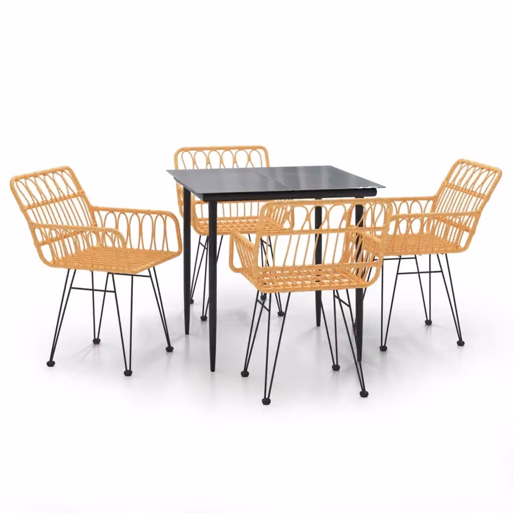 Berkfield Home 5 Piece Brown Poly Rattan Garden Dining Set with Glass Top Table – 2