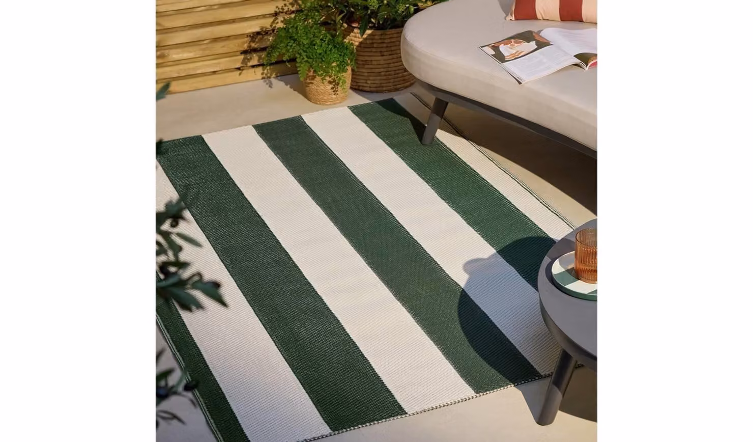Cheap Furniture Warehouse Striped Outdoor Rug, White, W: 120 cm, L: 180 cm
