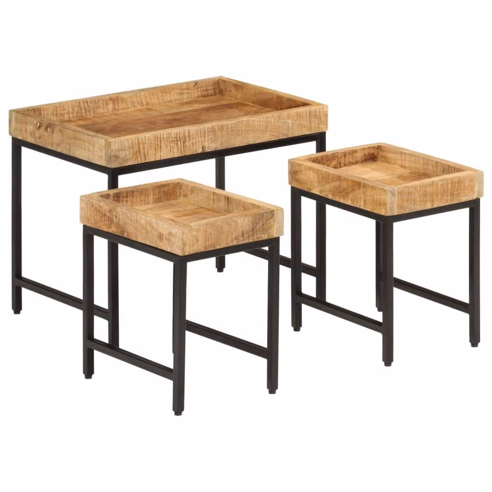 Berkfield Home Nesting Coffee Tables, Set of 3, Brown Solid Mango Wood and Iron – 2