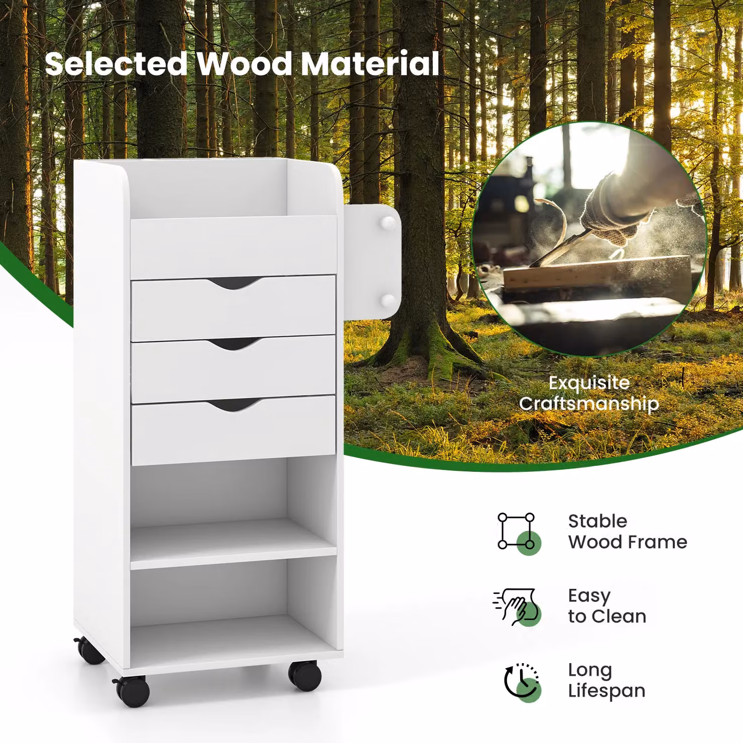 Gymax Rolling File Storage and Craft Utility Cart with 3 Drawers and Dowel Rods in White – 4