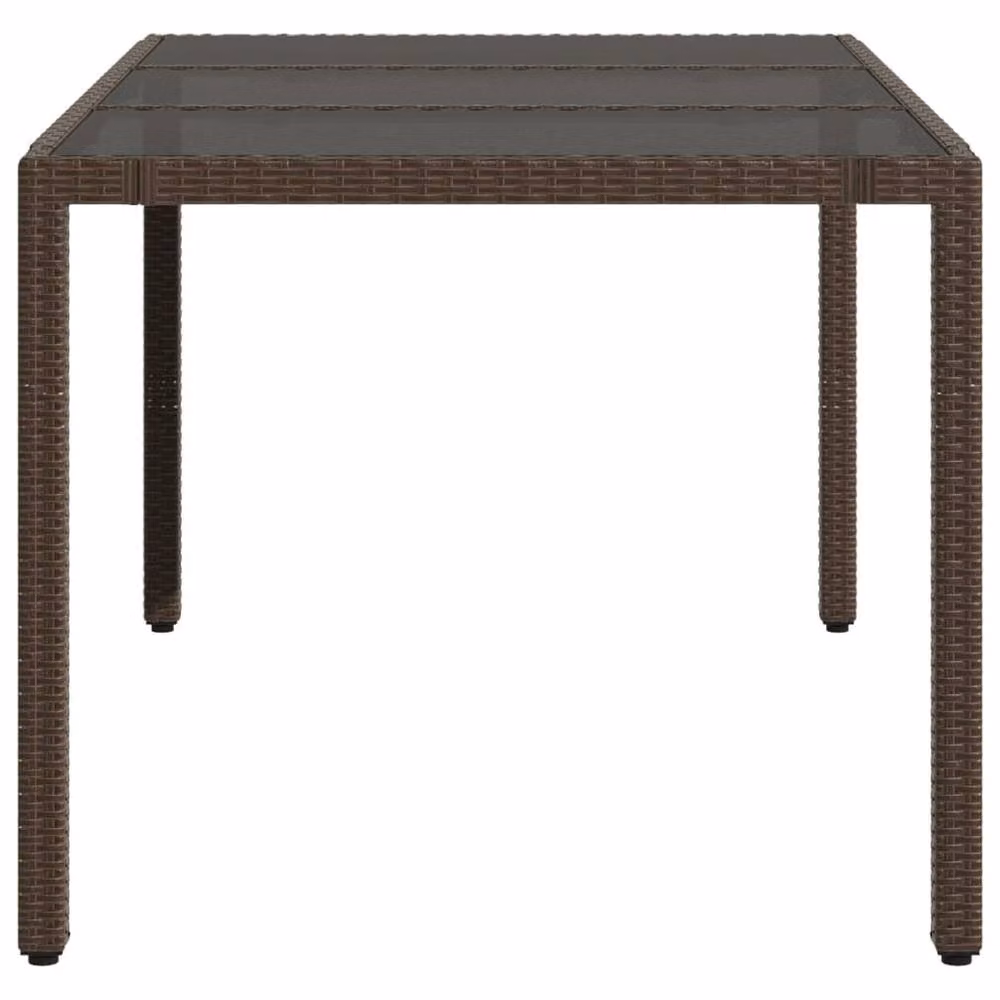 Berkfield Home Brown Poly Rattan Garden Table with Glass Top, W: 150 cm, D: 90 cm, H: 75 cm – 3