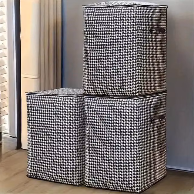 VOGREX 3-Piece Set of 180L Thickened Dustproof Storage Bags for Clothes and Quilts in Black