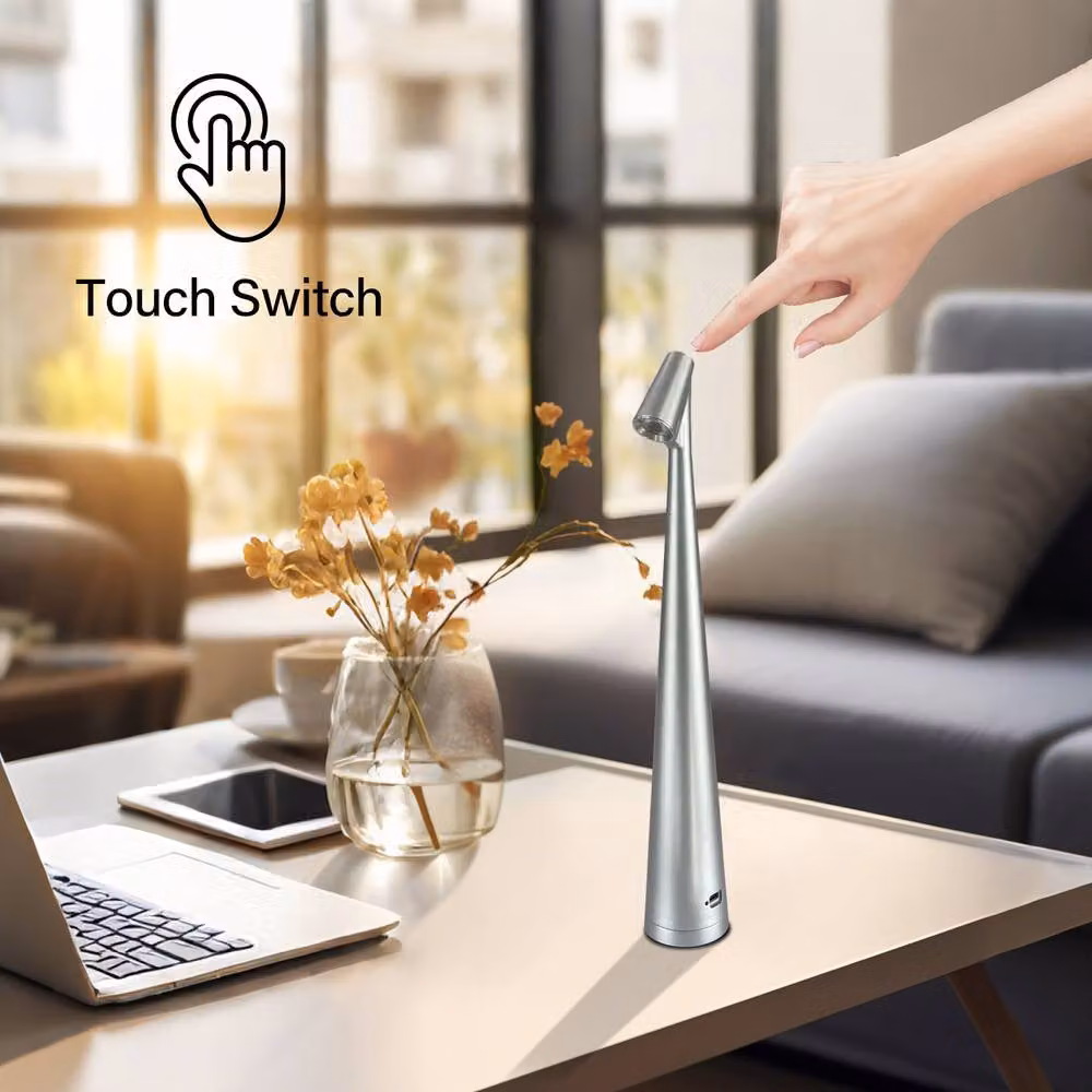 INMTFEI Touch LED Table Lamp in Silver, USB-C Rechargeable with Dimmer Function – 7