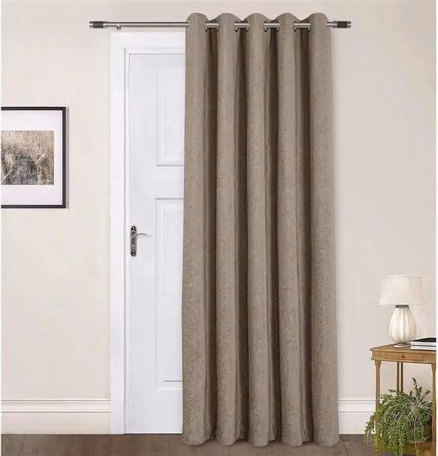 Sundour Brown Chenille Opaque Eyelet Fabric Panel Door Curtain