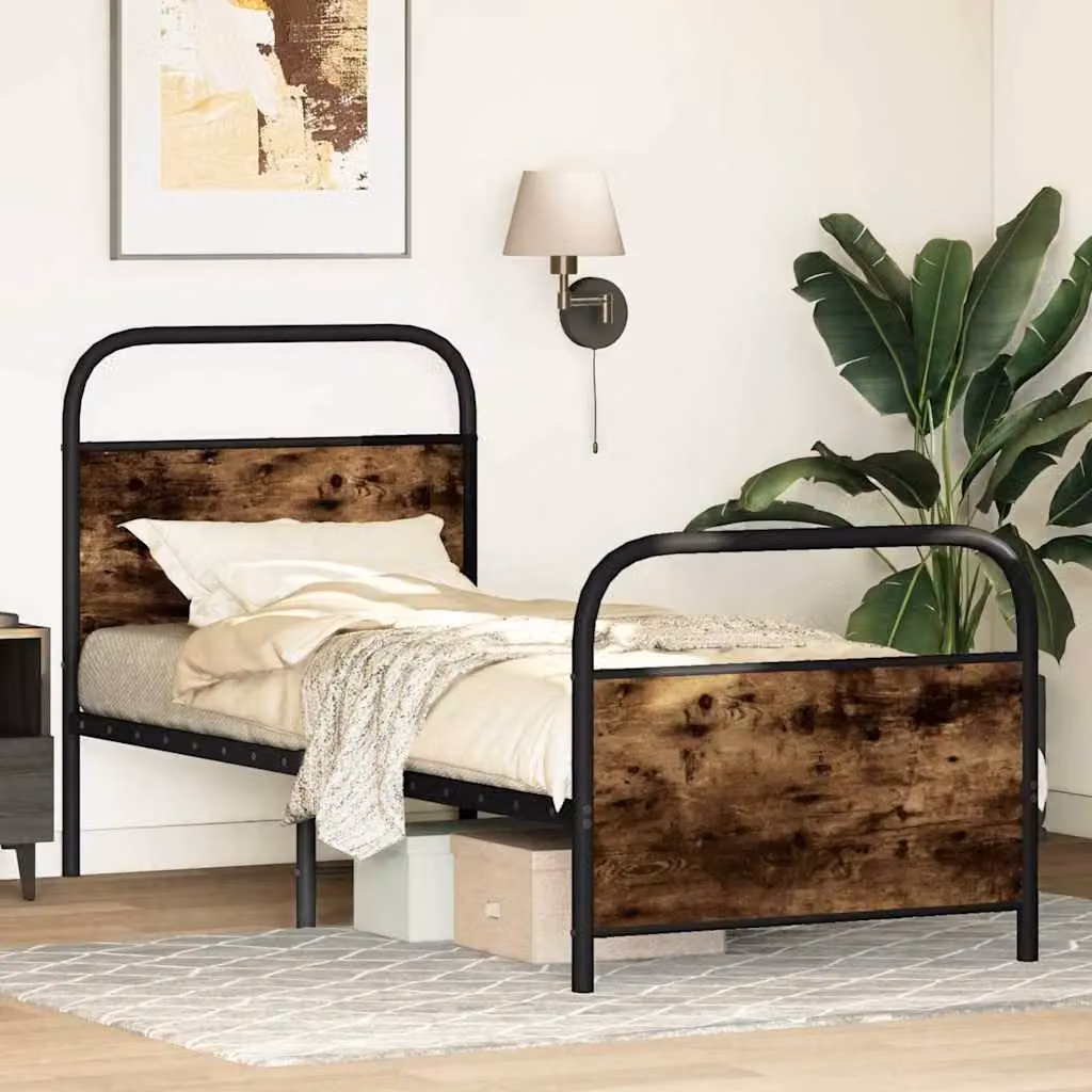 Berkfield Home Bed Frame in Smoked Oak and Brown Engineered Wood, W/D/H: 80 x 200 cm – 3
