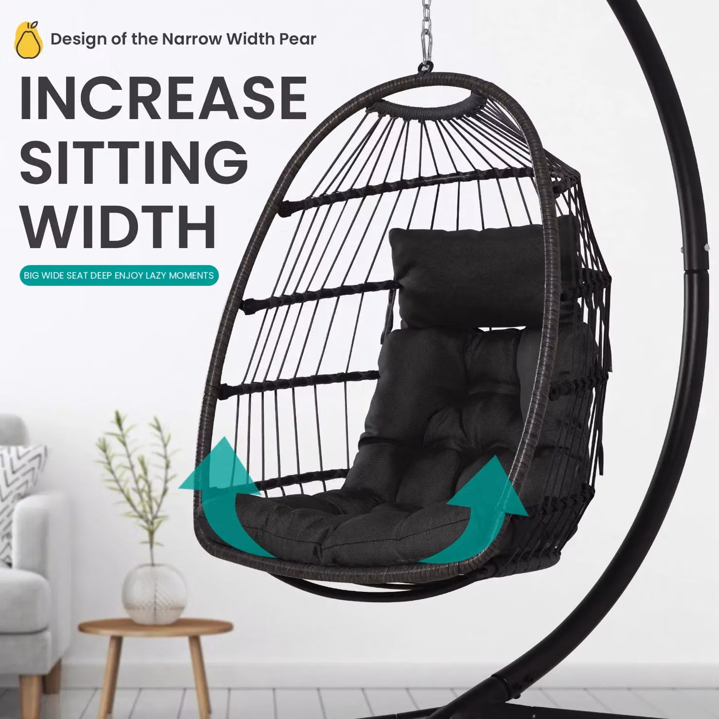 FURNITURE ONE Grey Rattan Hanging Egg Chair with Cushion – 2