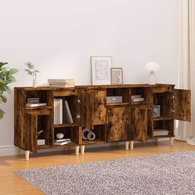 Berkfield Home 3-Piece Smoked Oak Sideboard Set in Brown, W/D/H: 60 x 35 x 70 cm