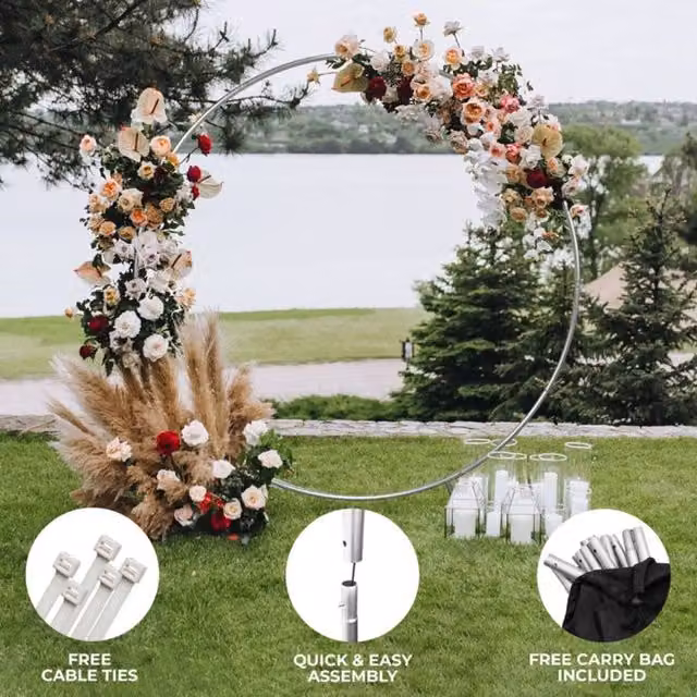 Monstershop Classic Round Wedding Moongate in Silver Metal, Diameter: 200 cm