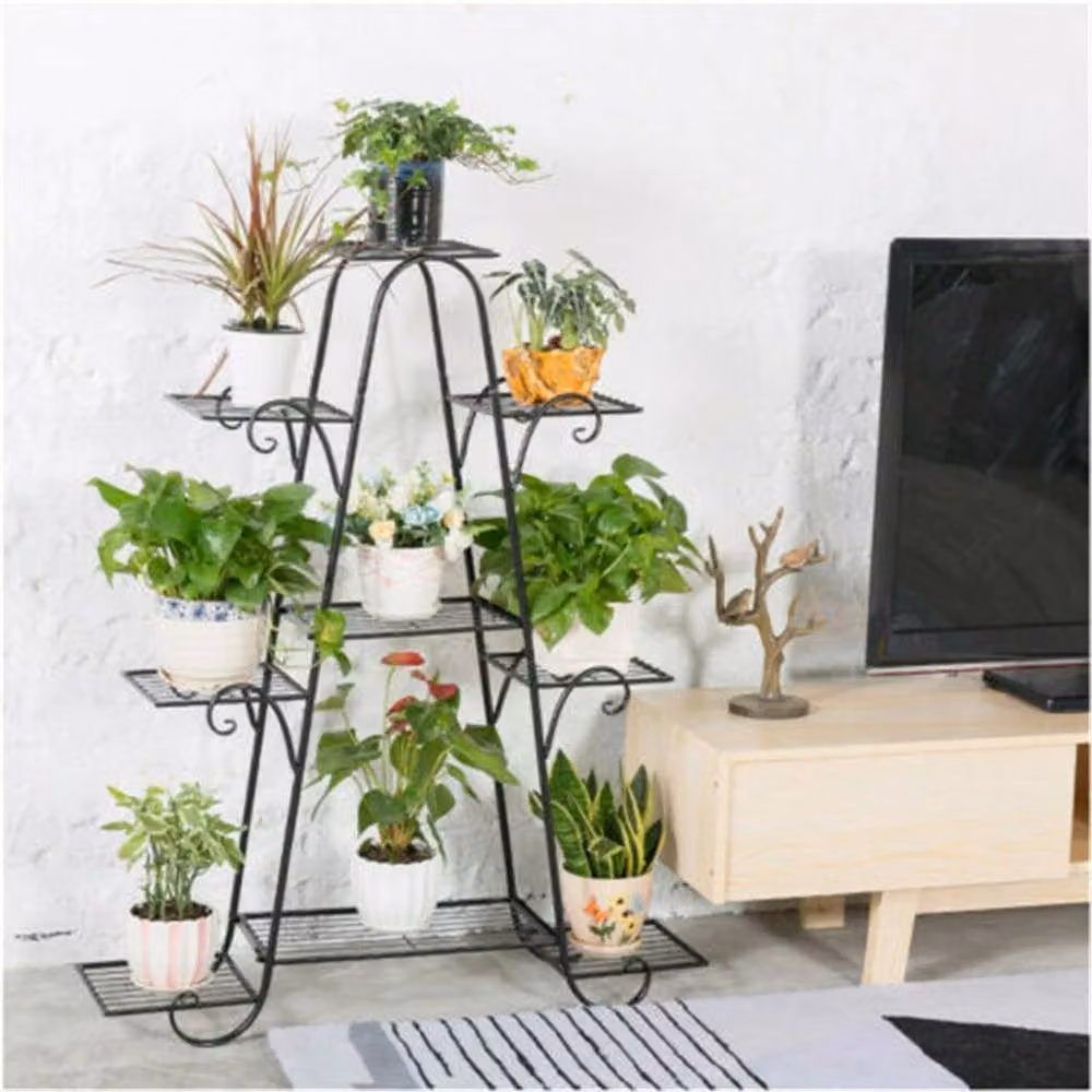 NESTLUNE Extra Large Metal Plant Stand Flower Shelves in Matt Black – 2