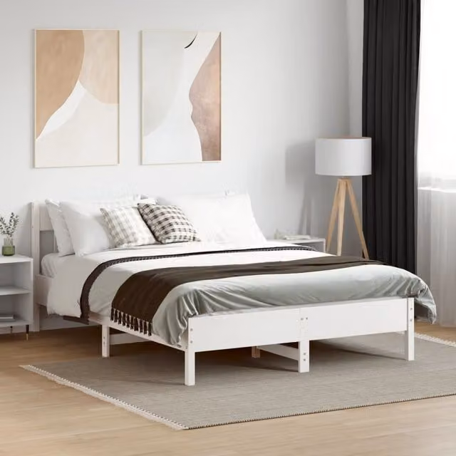 Berkfield Home White Solid Wood Pine Bed Frame W/D/H: 160 x 200 cm