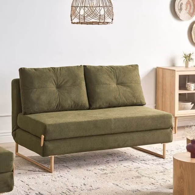 Wyld and Coco 3-Seater Green Fabric Sofa Bed with 5-Position Reclining and Metal Frame