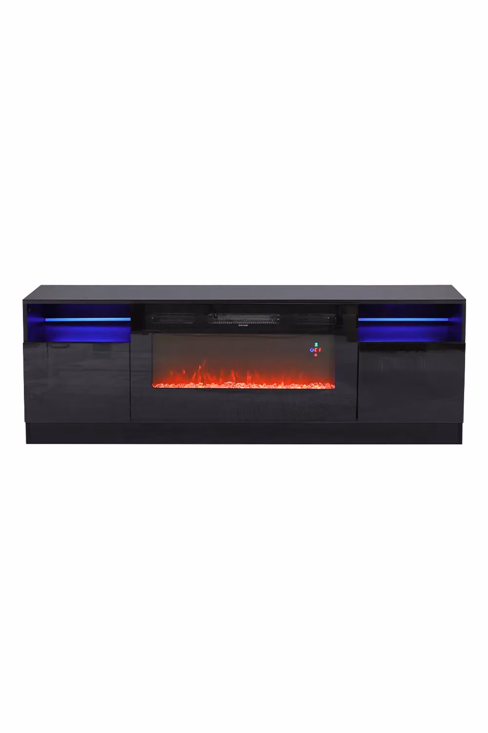 Living and Home Modern Glossy Black Recessed Electric Fireplace TV Stand with Remote Control – 3