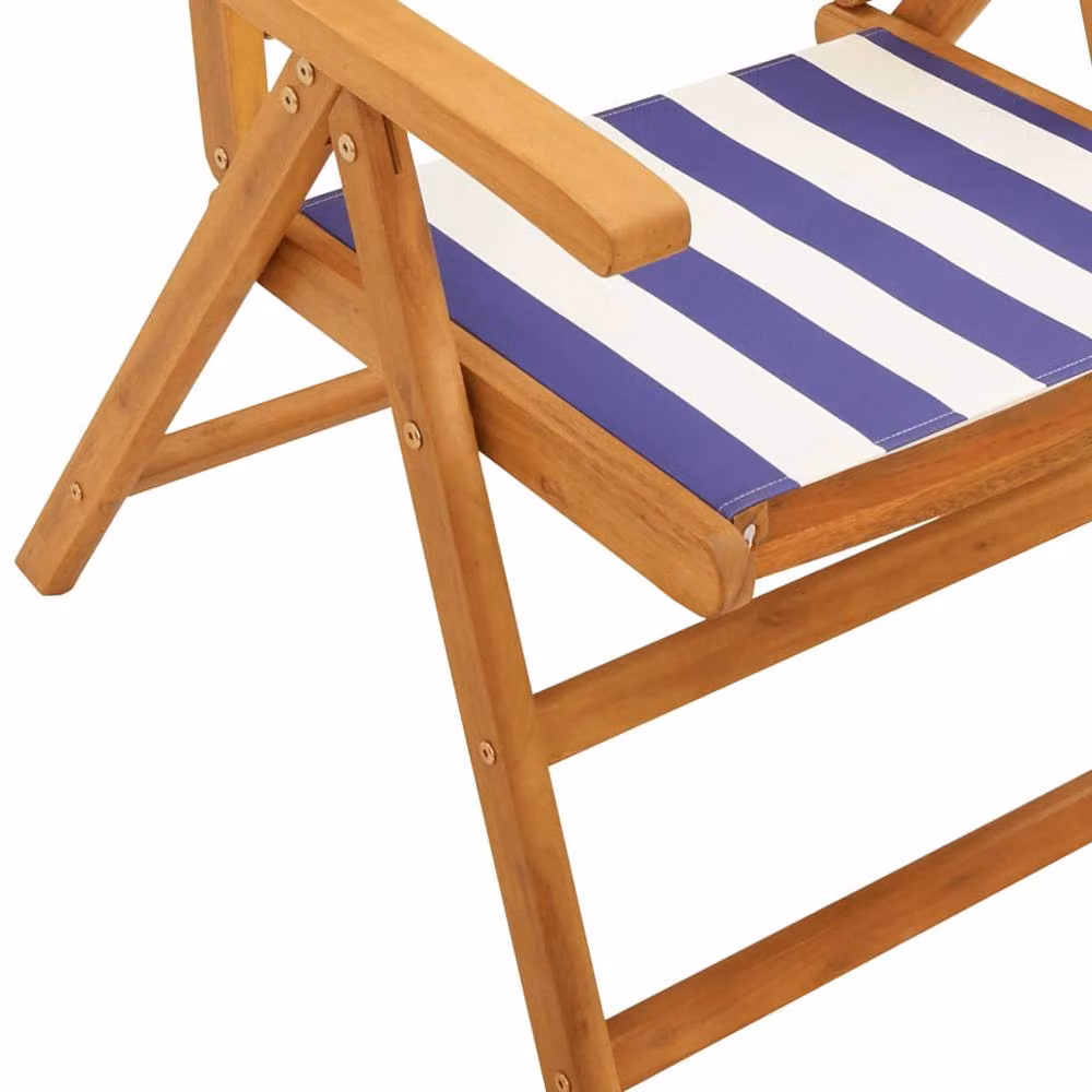 Berkfield Home Set of 6 Reclining Maritime Striped Garden Chairs in Blue and White Fabric with Acacia Wood Frames – 4