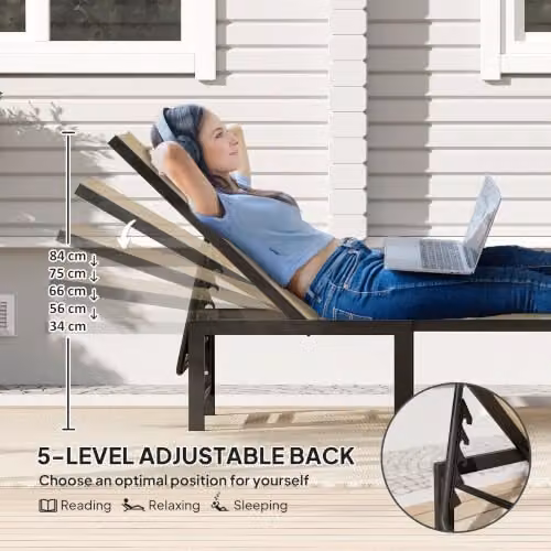 Outsunny Garden Sun Lounger with Textilene Seat and Adjustable Headrest in Beige – 3