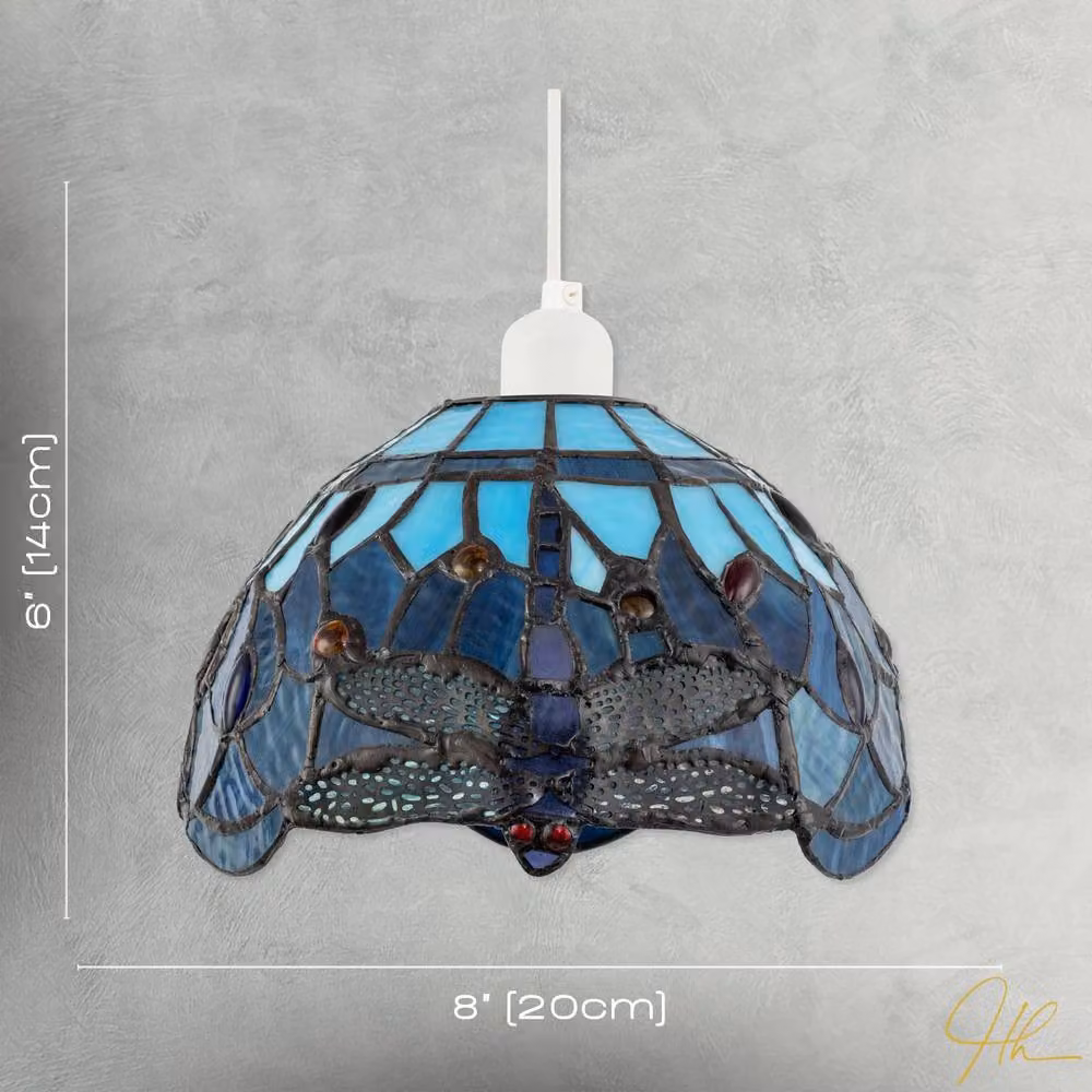 Happy Homewares Art Nouveau Dragonfly Tiffany Pendant Shade in Blue and Red Stained Glass – 5