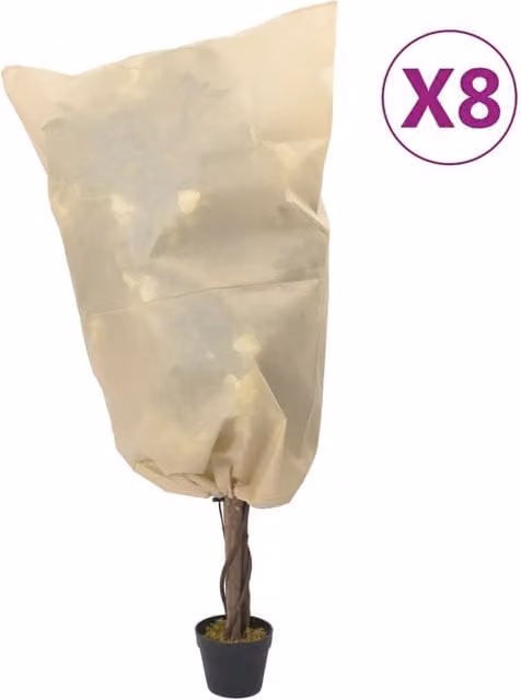 Berkfield Home Plant Fleece Covers with Drawstring, 8 Pieces, Beige, 0.8 x 0.8 m – 1