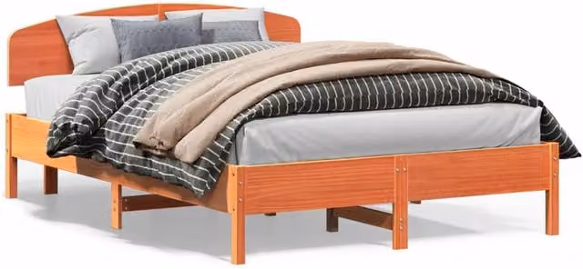 Berkfield Home King Size Solid Wood Pine Bed Frame in Brown Waxed Finish, W/D/H: 150 x 200 cm