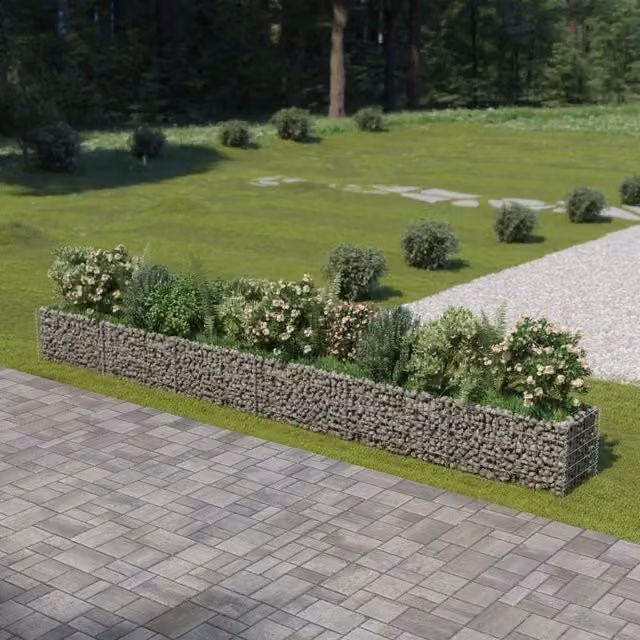 Berkfield Home Silver Galvanised Steel Stone Gabion Raised Bed, W: 540 cm, D: 50 cm, H: 50 cm