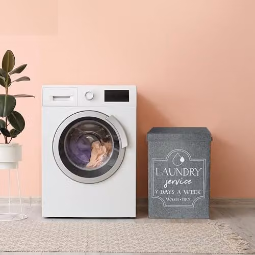 MantraRaj Collapsible Fabric Laundry Basket with Lid and Handles, Dark Grey, W/D/H: 40 x 30 x 60 cm – 3