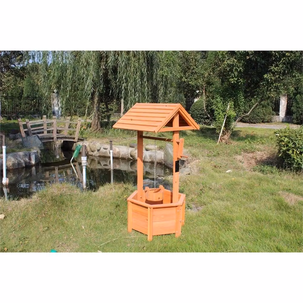 Havendro Wooden Wishing Well Garden Planter in Brown – 3