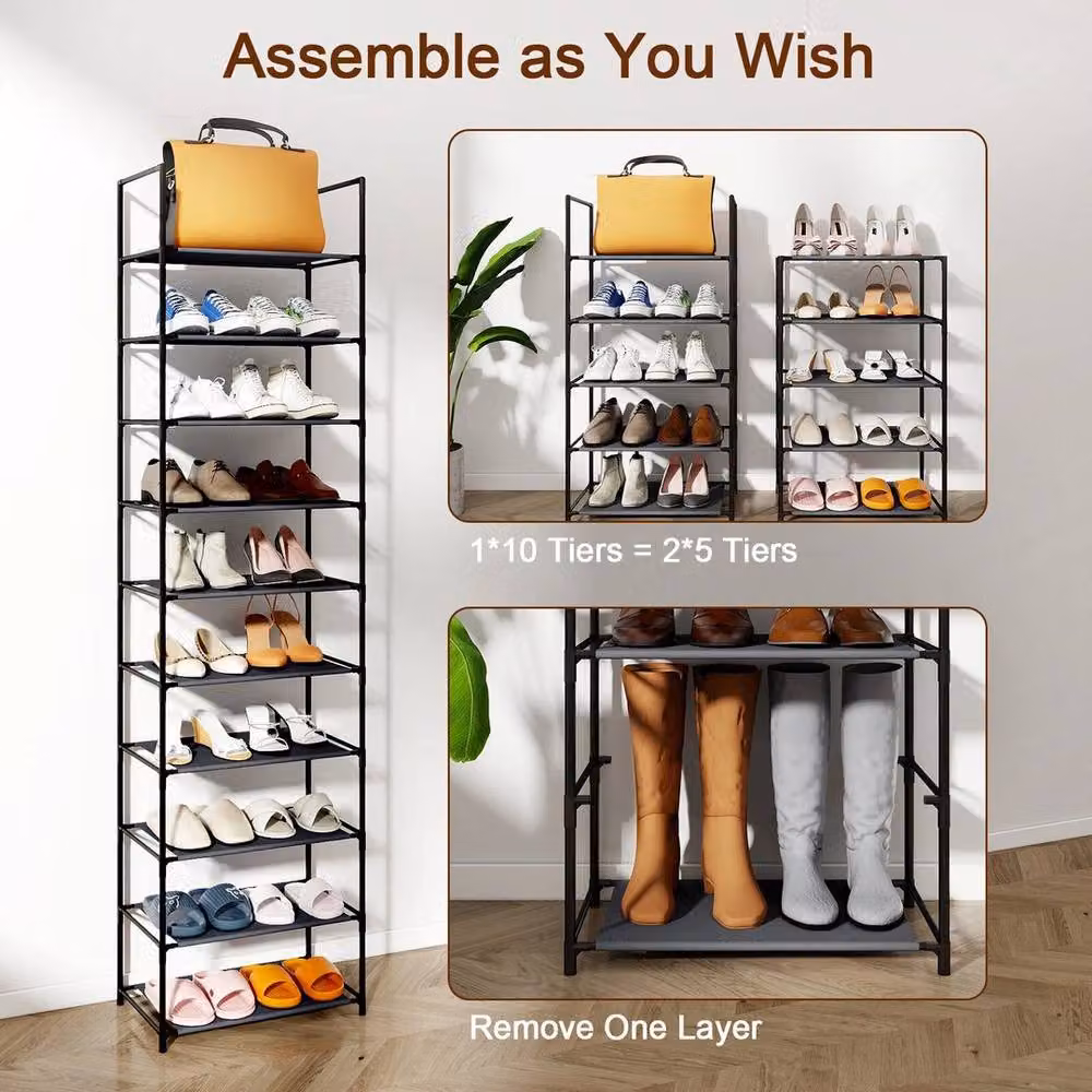 PAWNORA 10 Tier Metal Shoe Rack in Black, W/D/H: 28 x 45 x 173 cm – 4