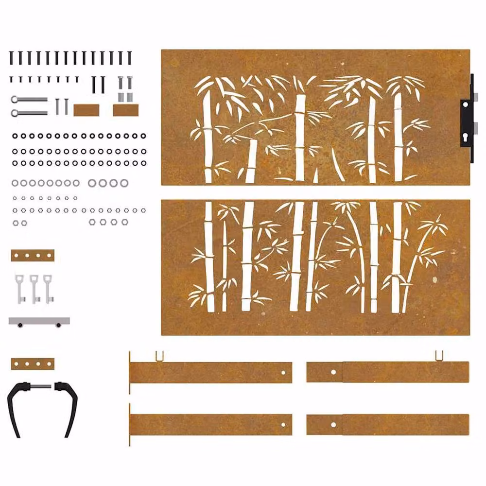 Berkfield Home Garden Gate in Brown Corten Steel with Bamboo Design, W/H: 105 x 105 cm – 4