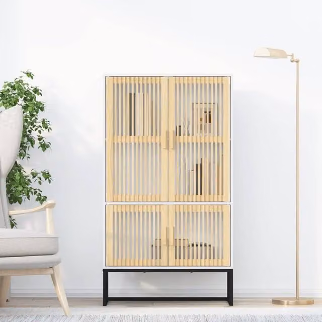Berkfield Home White Scandinavian Highboard with Hinged Doors and Internal Shelves, W/D/H: 70 x 35 x 125 cm