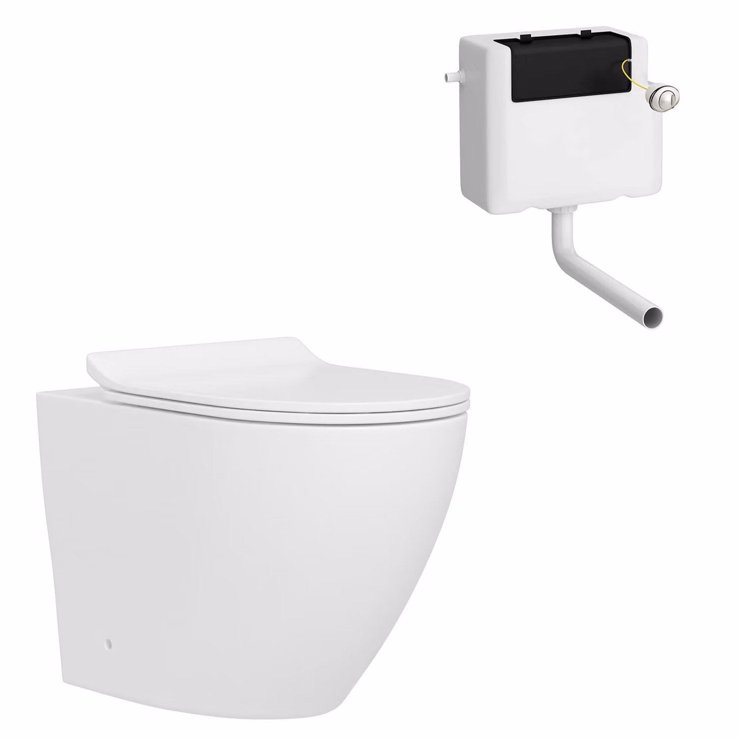 Royal Bathrooms Elva Comfort Height Rimless Back to Wall Toilet Pan and Slim Soft Close Seat with Concealed Cistern, White