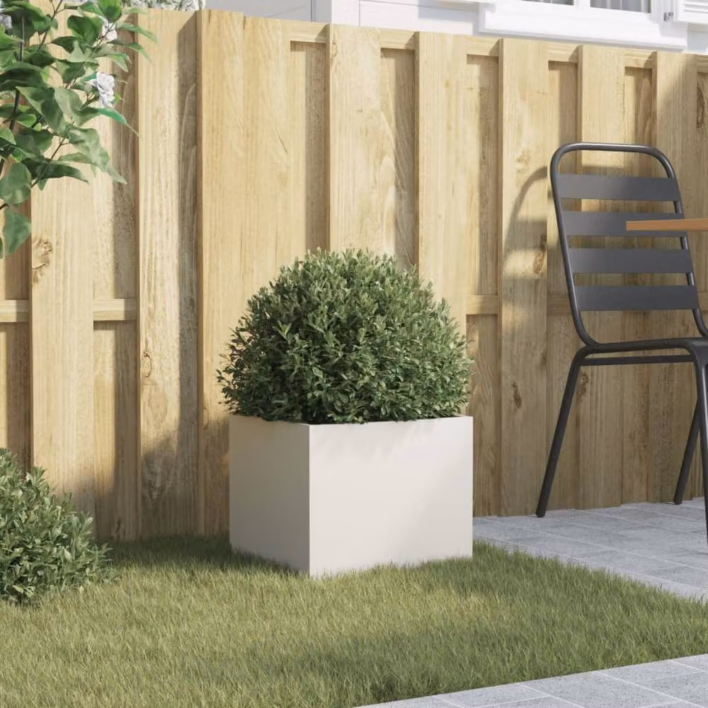 Berkfield Home White Steel Planter Tub W: 32 cm, D: 30 cm, H: 29 cm – 3