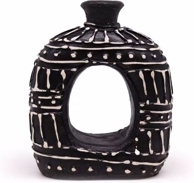 KDMD Chocolate Oval Donut Ceramic Vase in Black and Brown, Height: 18 cm – 1