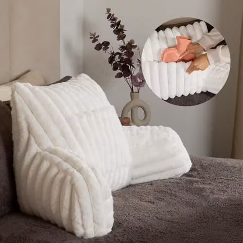 OHS Ribbed Faux Fur Reading Pillow with Heatable Pocket and Arm Support in Cream – 1