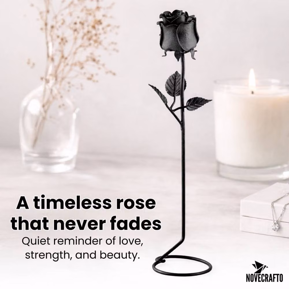 Novecrafto Forged Black Iron Rose with Stand – 4