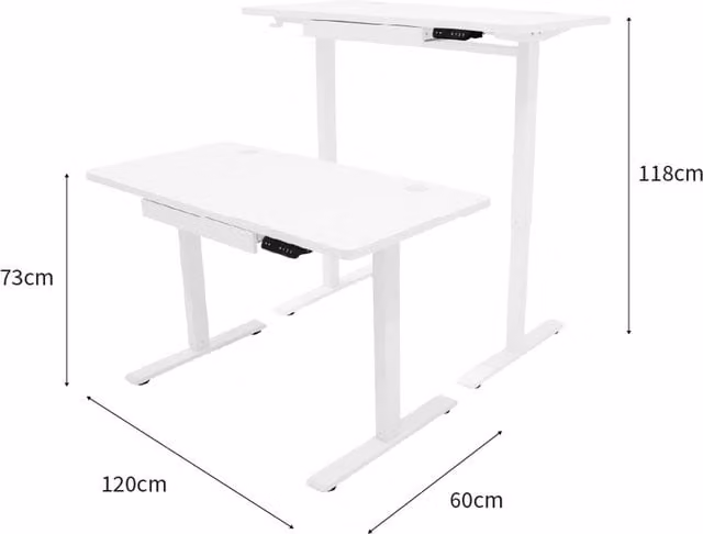 Monster Shop White Electric Height Adjustable Standing Desk with Cable Tray and Single Pedestal, W/D/H: 120 x 80 x 60 cm