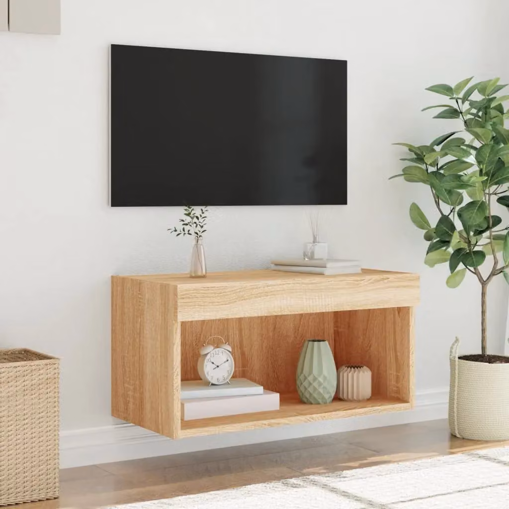 Berkfield Home TV Cabinet with LED Lights in Sonoma Oak Brown, W/D/H: 60 x 30 x 30 cm – 4