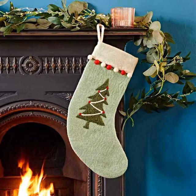Paper High Light Green Christmas Stocking