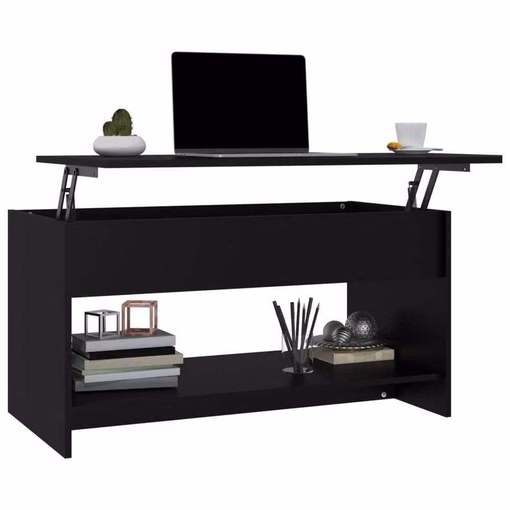 Berkfield Home Modern Black Rectangular Coffee Table with Lift Mechanism, W: 102 cm, D: 50 cm, H: 52.5 cm – 2