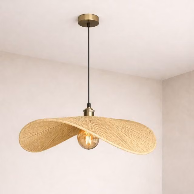 CGC Paloma Hand Made Hemp String Easy Fit Round Lampshade in Beige, Diameter: 50 cm