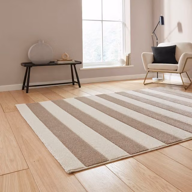 Catherine Lansfield Cove Stripe Modern Linear Rectangular Rug in Sand, Brown and Beige