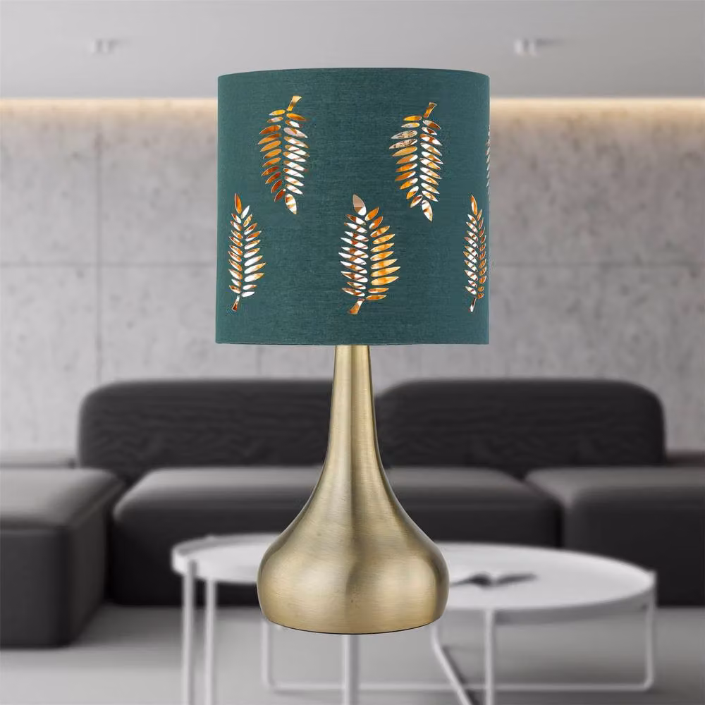 First Choice Lighting Romana Antique Brass Touch Table Lamp with Green Fabric Shade – 3
