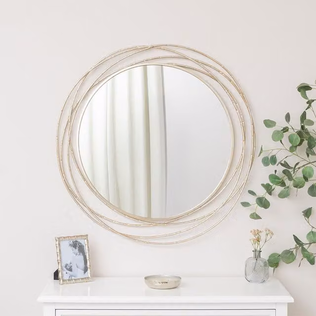 Melody Maison Modern Round Wall Mirror in Silver and Gold, Diameter: 92 cm