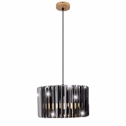 Netlighting Nowa Run Pendant Ceiling Light with Smoke Crystal and Wood Effect in Brown – 1